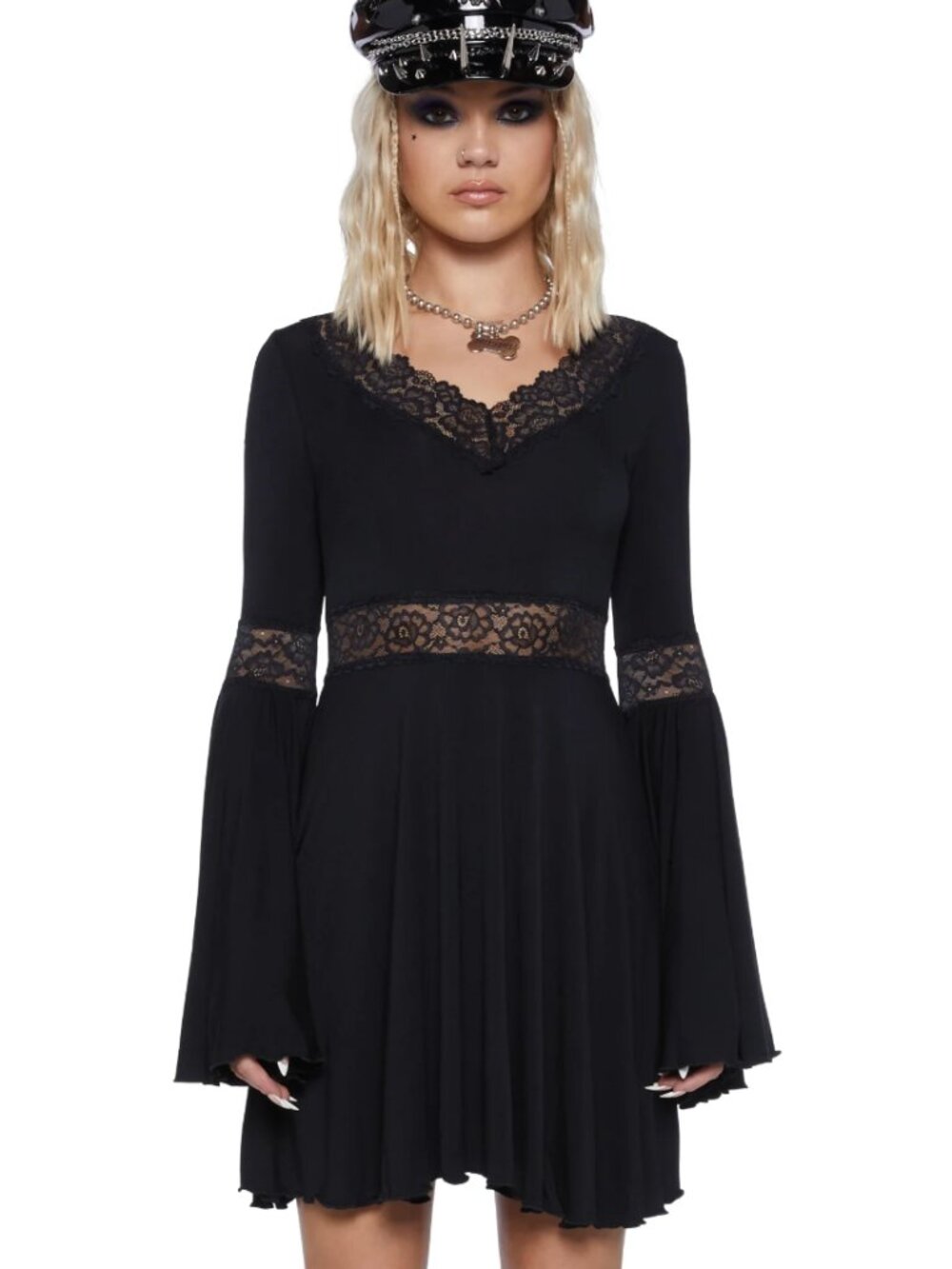 Dolls Kill - The Grave Girls - NWT Gothic Dress with Bell Sleeves and Lace Sz Lg